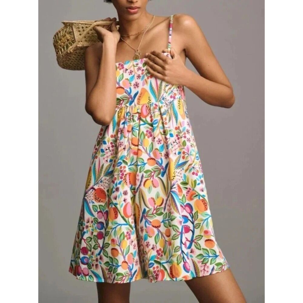 Anthropologie Hutch Bandeau Floral Romper Orange Motif Womens S Boho Cottagecore